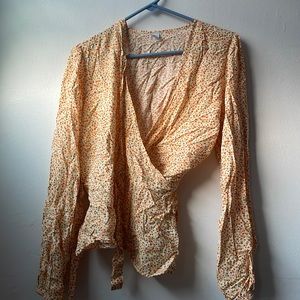 Yellow and Orange Floral Front Tie Shirt